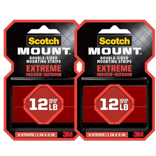Scotch-Mount Extreme Mounting Strips, Double-Sided Heavy Duty Tape, 16 Strips Total (2 Packs of 8), 1 in x 3 in, Indoor/Outdoor, Black (414H-ST) - style: 16 Count