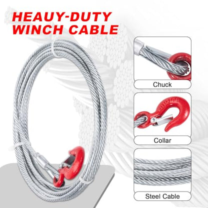 Steel Winch Cable, 1/4 Inch x 50 Feet, Heavy-Duty Towing Cable - size: 1/4"x50ft