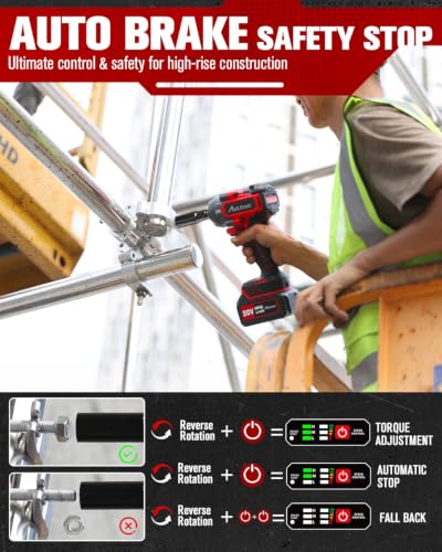 AVID POWER 1/2” Brushless Cordless Impact Wrench/Gun 900ft-lbs, 2 Batteries - color: Red