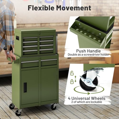 IRONMAX 2-in-1 Detachable Rolling Metal Tool Chest, 5 Drawers, Olive Green - color: Olive Green