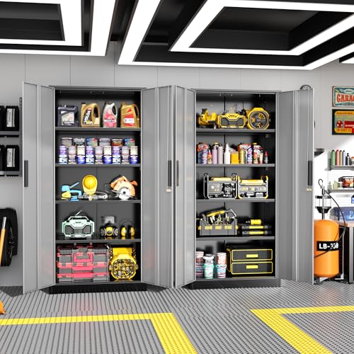 Greenvelly Metal Garage Storage Cabinet with Lock, 72”Metal Storage Cabinet with 2 Doors and 4 Adjustable Shelves, Steel Tool Cabinet for Garage,Home Office, School,Gym (Black Grey) - color: Black Grey, style: 72"H