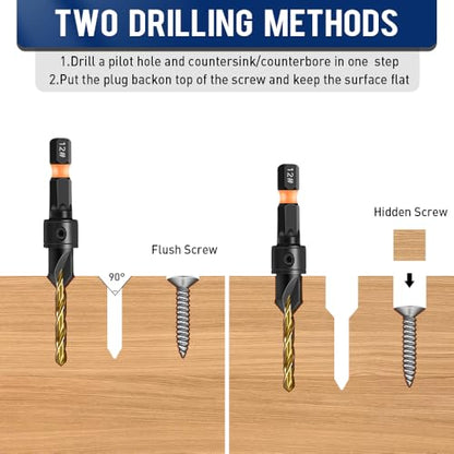 shengbenhao 23Pcs Countersink Drill Bit Set #4#6#8#10#12 Adjustable - style: 23PCS
