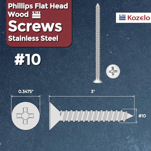 50pcs Phillips Wood Screws #10x3 304 Stainless Steel Silver - color: Silver, size: #10x3"