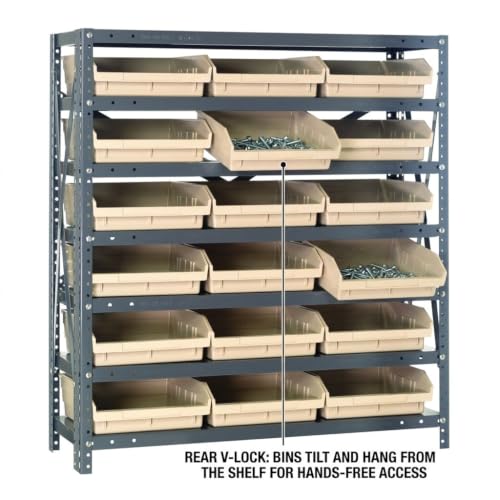Quantum Storage Systems 1239-109IV Steel Shelving Unit with 4' Shelf Bins, 12' D x 36' W x 39' H, Ivory - size: 39" H x 36" W x 12" D, style: 12" L x 12" W x 4" H 18 Economy Ivory Bins