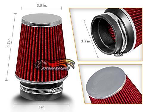 Rtunes Racing 3.5-Inch 89mm Narrow Washable Dry Cone Air Filter, Red - size: Narrow 3.5"