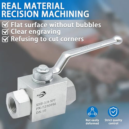 TieMin High Pressure Hydraulic Ball Valve 3/8 Inch 7250 PSI(500 bar) High Pressure, Shut-Off 2 Way Hydraulic Ball Valve KHB 3/8" NPT - color: 3/8" NPT, size: 2-Way