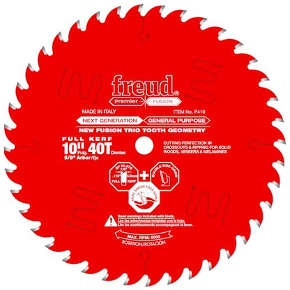Freud P410 Premier Fusion 10" 40T Hi-ATB General Purpose Saw Blade, 5/8" Arbor - style: Premier Fusion 10-Inch 40 Tooth Hi-ATB General Purpose Saw Blade with 5/8-Inch Arbor and PermaShield