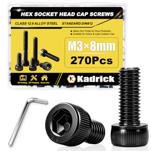 KADRICK 270PCS M3 x 8mm Hex Socket Head Cap Screws, M3-0.5 Fully Threaded - size: M3x8MM 270PCS