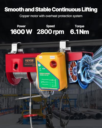 VEVOR 2200lbs Electric Hoist with Wireless Remote Control,110v Electric Hoist with Remote Control, 40ft/20ft Lifting Height & Motor, for Garage Warehouse Factory - size: 2200lbs Wireless