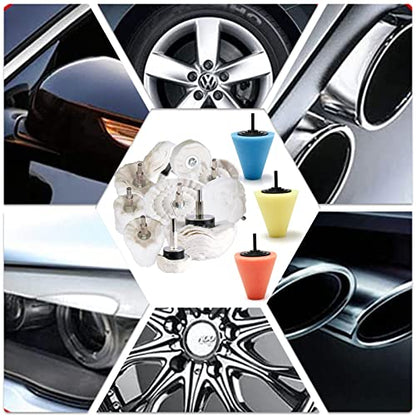 Polishing Pad Buffing Wheel Kit 17 Pack, for Drill for Metal Aluminum Stainless Steel Chrome Wood Plastic Ceramic Glass Woods Fabric Cotton Machine Jewelry etc - size: 17 PCS