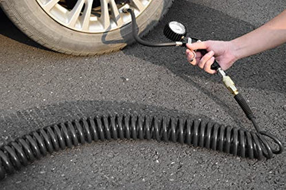 YOTOO Polyurethane Recoil Air Hose 3/8" Inner Diameter by 10' Long with Bend Restrictor, Repairable 1/4" Industrial Quick Coupler and Plug, Gray - size: 10 FT