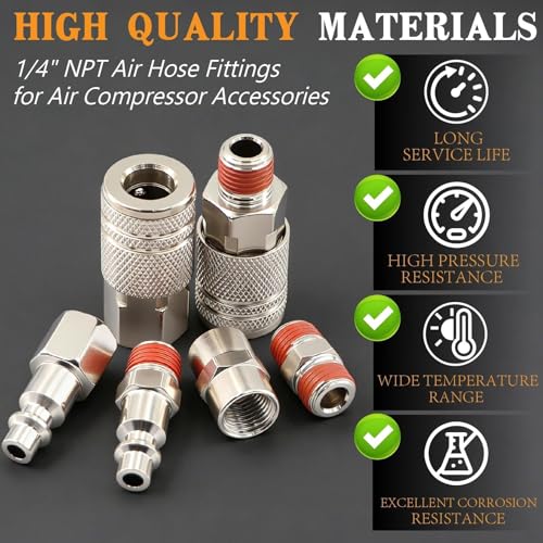 48 Pcs 1/4" NPT Air Compressor Coupler & Plug Kit Air Hose Fitting - size: Nickel-plated alloy