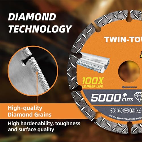 TWIN-TOWN 5 Inch Diamond Cutting Wheel Metal Cut Off Wheel with 7/8" Arbor - style: 5 x 7/8"