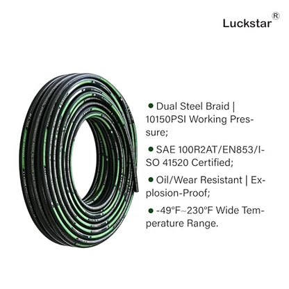 10Ft 3/8 Inch Hydraulic Hose (EN853 SAE 100R2AT -55MPa/7975PSI, 2-Layer Steel Braided),Heavy-Duty Industrial Hydraulic Oil Hose with Fittings