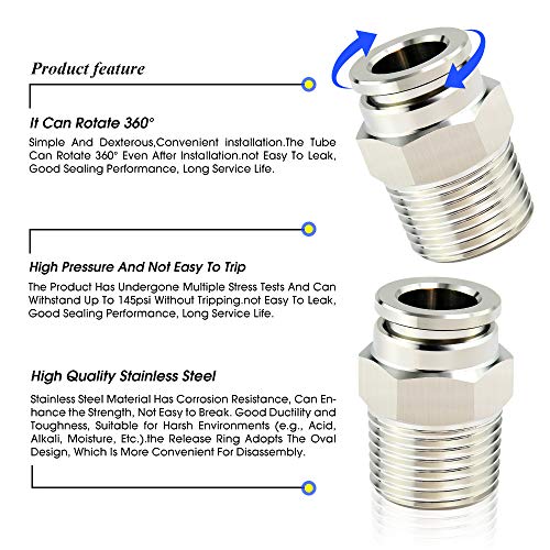 TAILONZ 304 Stainless Steel 5/16" x 3/8" NPT Push to Connect Straight 5Pcs - size: 5/16''OD 3/8''NPT