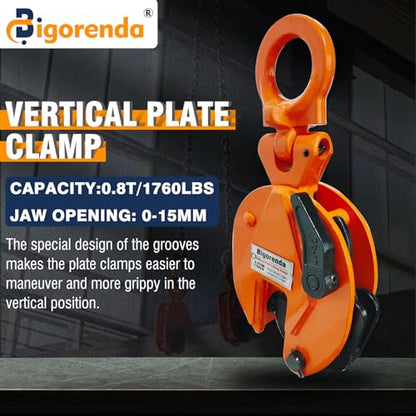 Vertical Plate Clamp 1760Lbs, 0.8 Ton Load Capacity Vertical Lifting Clamps, Heavy Duty Flexible Ring Sheet Metal Steel Clamps, Jaw Opening up to 0.6 inch Welding clamps, for Lifting and Transporting