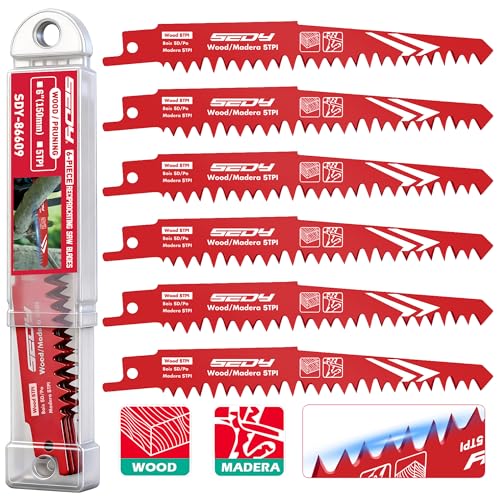6 Inch Wood Pruning Reciprocating Saw Blades, 5TPI Saw Blades Set with Organizer Case for Trees Wood Cutting, 5 Pack - color: 5-Pc 6" Wood (Pruning)