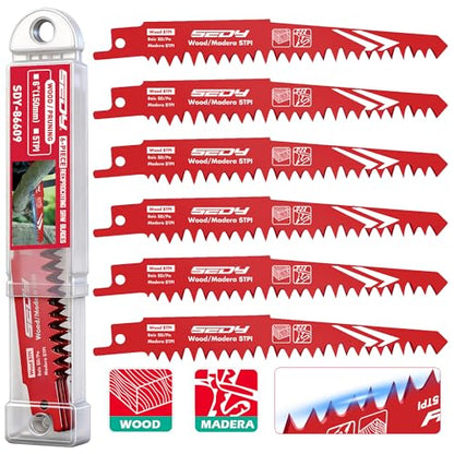 6 Inch Wood Pruning Reciprocating Saw Blades, 5TPI Saw Blades Set with Organizer Case for Trees Wood Cutting, 5 Pack - color: 5-Pc 6" Wood (Pruning)