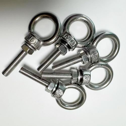 304 Stainless Steel Eye Bolt, 5 PCS M6 Heavy Duty Lifting Ring 1.2" Threaded Eyebolt Shoulder Eye Bolts with Nuts and Flat Washers(Thread Length 30mm) - size: m60x30(5pcs)