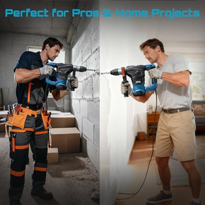 Seesii 13 Amp SDS-Plus Rotary Hammer Drill for Concrete, 6J, 4 Functions