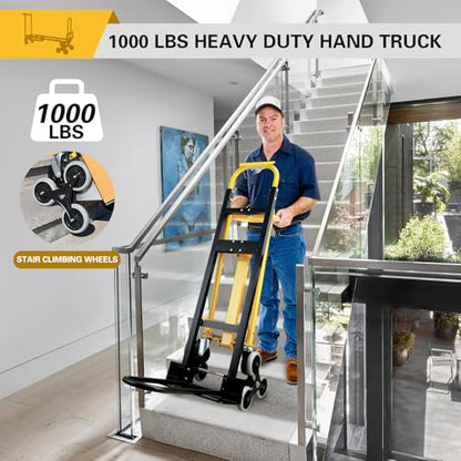 3 in 1 Stair Climbing Dolly Cart with Wheels,1000LBS(Yellow) - color: Yellow