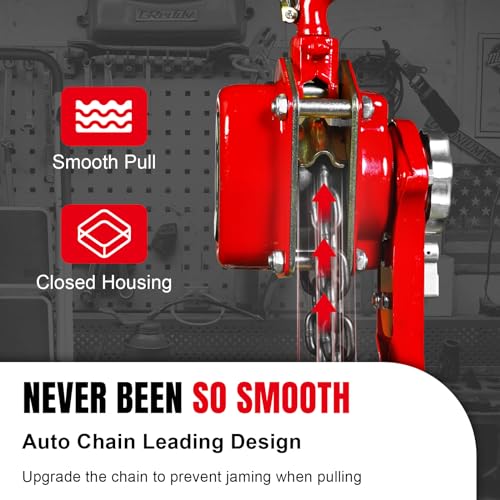 Big RED Manual Lever Chain Hoist,1-1/2 Ton 3000 lbs Capacity Come Along,G80 Grade Steel with Double-Pawl Brake,2 Heavy Duty 360° Rotation Hooks for Garage Factory Warehouse Ports Automotive Machinery - size: 1.5 Ton (3000 lbs)