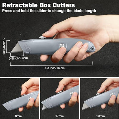Reginary 20 Pcs Box Cutter Bulk Retractable Utility Knife, Silver - color: Silver