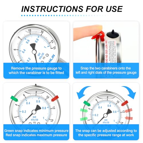 MEANLIN MEASURE 0~15Psi Stainless Steel Liquid Filled Pressure Gauge 2.5" FACE DIAL 1/4" NPT for Water Oil Air Well Pump Tank Tire Pressure Test Lower Mount with Stainless Steel Hex Bushing and Snaps - size: 0-15Psi, style: Lower Mount