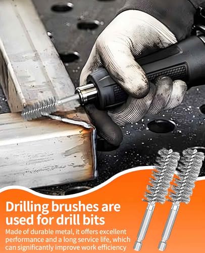 12PCS Wire Bore Brush Set for Drill, 1/4" Hexshank Stainless Steel Round Bore Brushes, 12 Size (0.32-0.75")