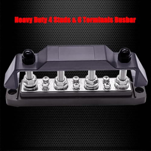 Ampper 4 x M8 Posts Power Distribution Block BusBar 6 M4 Screws, 6.3" Black - color: Black, size: 4M8+6M4