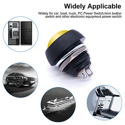 Twidec/6Pcs 12mm Momentary Push Button Switch 1/2" Mounting Hole On Off Mini Round Waterproof Yellow with Pre-soldered Wires PBS-33B-Y-X - color: Yellow-12mm, size: Momentary