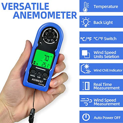 Digital Anemometer 65 mph, AIOMEST Mini Wind Speed Meter Gauge AI-816B