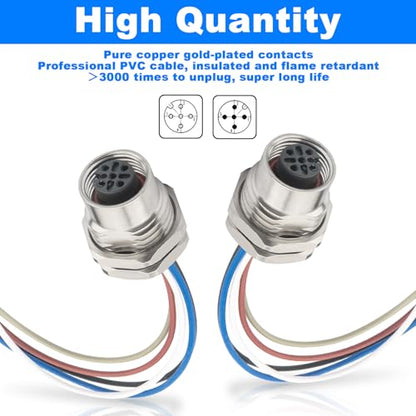 2PCS M12 5 Pin A Code Female Circular Aviation Connector Cable 0.2m - color: Female, size: 5Pin Front Mount