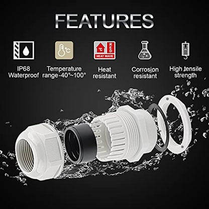 LeMotech 28 Pack NPT 1/4" 1/2" 3/4" Cable Glands Kit Waterproof Adjustable 4-18mm Cable Connectors Grey Nylon Joints with Gaskets in PP Box - color: Grey, size: 1/4inch, 1/2inch, 3/4inch 28-pack