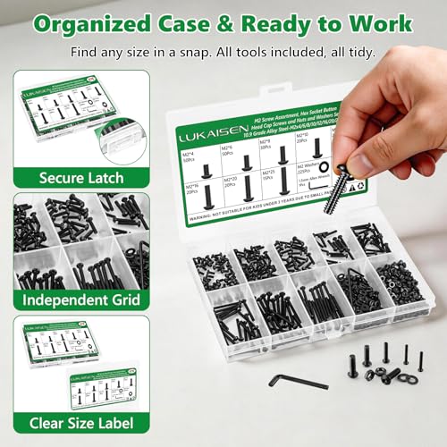 676PCS M2 Hex Socket Screw Assortment Kit, M2x4/6/8/10/12/16/20/25mm - size: M2 676pcs 2