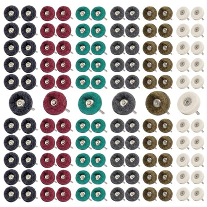 BURMONG 120 Pcs Polishing Kit for Dremel, Abrasive Buffing Wheels 1/8 Inch Shank for Rotary Tool, Polishing Wheels for Metal Wood Jewelry DIY Sanding