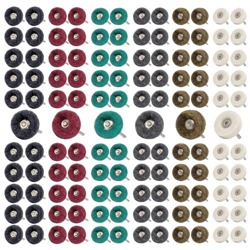 BURMONG 120 Pcs Polishing Kit for Dremel, Abrasive Buffing Wheels 1/8 Inch Shank for Rotary Tool, Polishing Wheels for Metal Wood Jewelry DIY Sanding