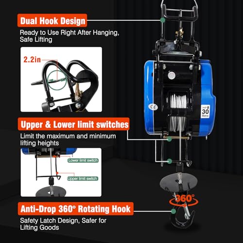Electric Hoist Winch 2-in-1,1100lbs Portable Power Winch Crane, 1500W
