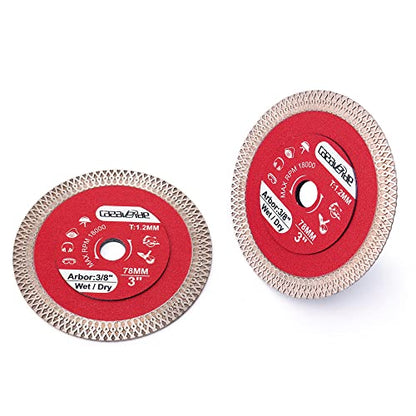 Casaverde 2 Pcs/Lot 3Inch 78mm Diamond Porcelain Saw Blades Tile Blade with 3/8" Arbor for Cutting Ceramic Tile,Stone Tile - size: 78mm