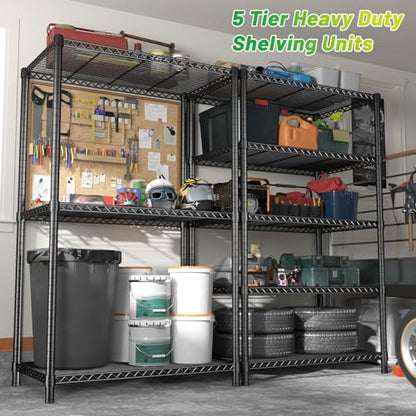 REIBII 72''H Metal Shelving 5-Tier Storage Shelves,1100lbs, Kitchen Pantry - color: Black, size: 72"H x 36"W x 14"D 5 Tier