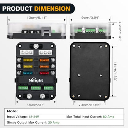 Nilight 6 Way Fuse Relay Block with Acc Control Negative Bus 12V Blade Holder ATC/ATO Box Label Stickers Waterproof Cover Panel for Automotive Cars Motorcycle RVs Vans - color: 6Way Fuse Block w/Relay