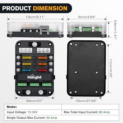 Nilight 6 Way Fuse Relay Block with Acc Control Negative Bus 12V Blade Holder ATC/ATO Box Label Stickers Waterproof Cover Panel for Automotive Cars Motorcycle RVs Vans - color: 6Way Fuse Block w/Relay