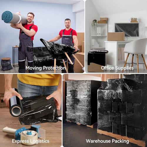 17.5"x1500ft Black Stretch/Shrink Wrap Roll - 80 Gauge Industrial Plastic Wrap for Moving, Heavy Duty 800% Stretch for Pallets, Packing, Shipping&Furniture Protection with Handles-2 Rolls - style: 17.5inch-2packs