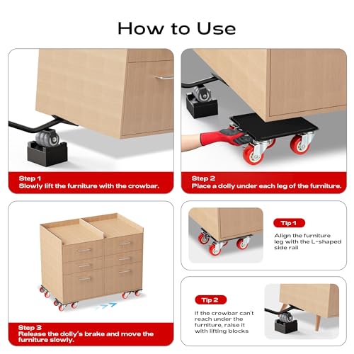 Furniture Dolly with 5 Wheels Heavy Duty Furniture Movers with Wheels Furniture Moving Wheels for Heavy Furniture Dollies Moving Dolly Heavy Duty Furniture Lifter Tool Rollers 3307lbs Load Capacity - size: 6.89x6.5 IN