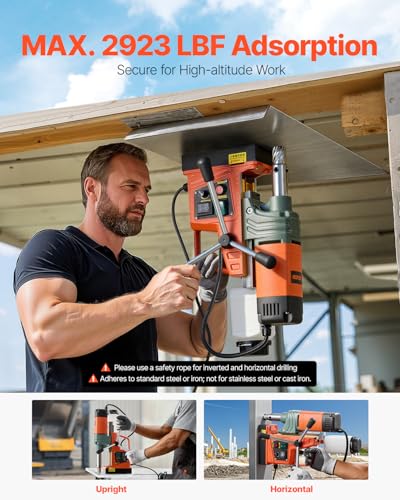 VEVOR 1450W Mag Drill Press, 2" Core Drilling Machine, 2922 lbf Variable Speed Portable Magnetic Drill, Heavy Duty Metal Hole Cutter with 6 Annular Cutters for I-Beam Steel Fabrication & Jobsite