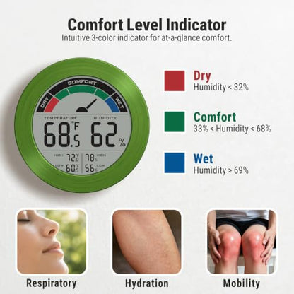 Digital Hygrometer Indoor Thermometer, Brushed Metal Frame, Green - color: Green Stainless