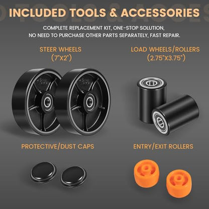 PTH50 Pallet Jack Wheel Replacement Kit Set Complete Fit for Crown PTH50 Pallet Jacks and Most Standard Pallet Jacks, with A Load Capacity of 5500 lbs