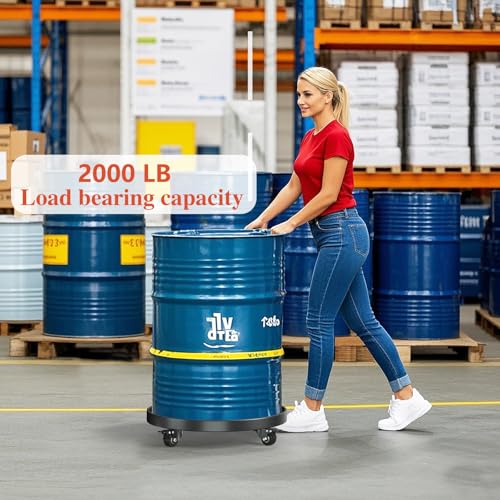 Heavy Duty 55 Gallon Drum Dolly - 2000LB Capacity Stainless Steel Barrel Cart w/4 Swivel Casters | Industrial Warehouse Drum Mover | Non-Tip Design & Steel Frame - size: 55 Gallon Drum Dolly