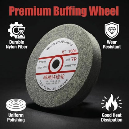 8 Inch 180 Grit Fiber Buffing Wheel, 5/8" Arbor (7P Hardness) - style: 8"x1" 7P Fiber Wheel