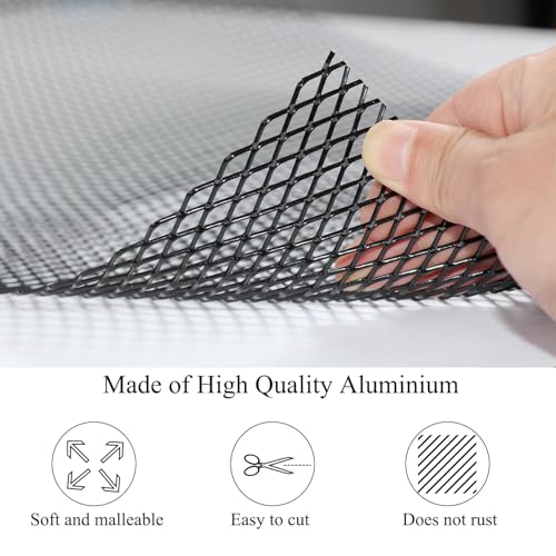 Universal Car Grill Mesh 40" x 13", Black-Painted Aluminum Alloy Automotive Grille Insert, Multifunctional Grille Mesh Roll (black, 6x12mm Rhombic Hole)